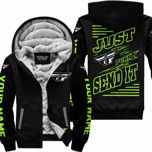 Premium Just Fckn Gonna Send It - Custom Name - Fly Racing - Green 1 Black - Fleece Zip Hoodie - Image 2