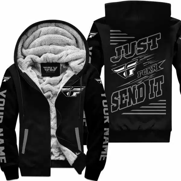 Premium Just Fckn Gonna Send It - Custom Name - Fly Racing - Grey Black - Fleece Zip Hoodie - Image 2