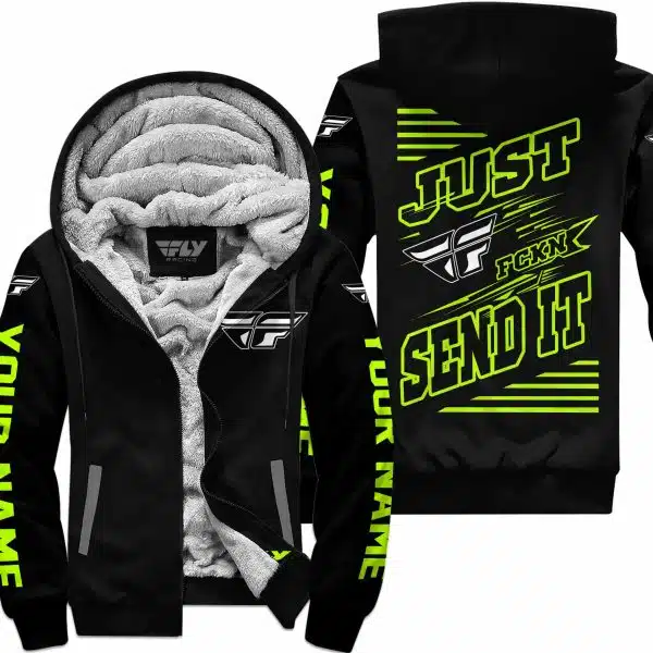 Premium Just Fckn Gonna Send It - Custom Name - Fly Racing - Neon Black - Fleece Zip Hoodie - Image 2
