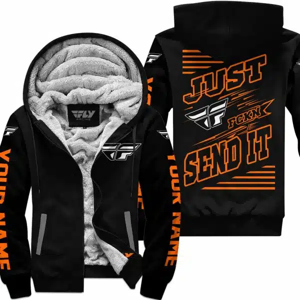 Premium Just Fckn Gonna Send It - Custom Name - Fly Racing - Orange Black - Fleece Zip Hoodie - Image 2