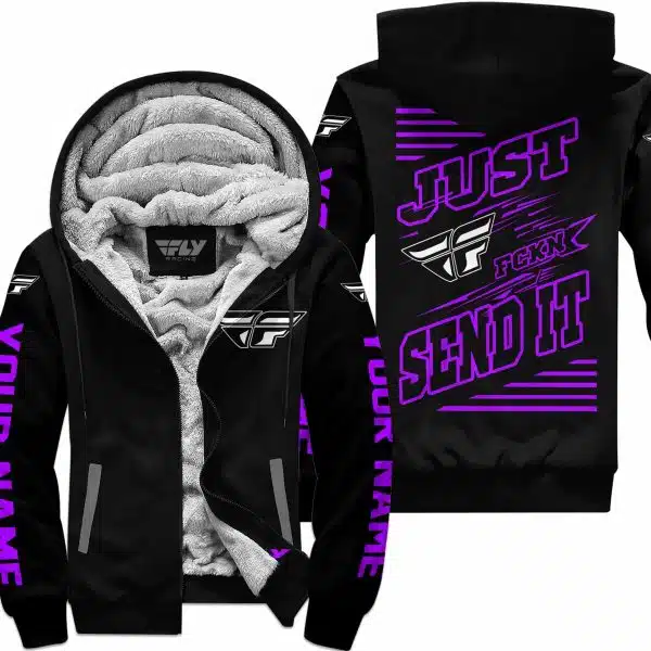 Premium Just Fckn Gonna Send It - Custom Name - Fly Racing - Purple Black - Fleece Zip Hoodie - Image 2