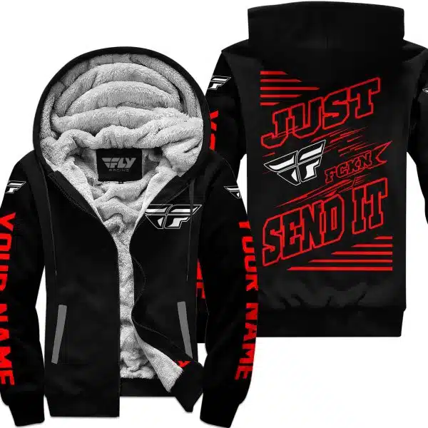 Premium Just Fckn Gonna Send It - Custom Name - Fly Racing - Red Black - Fleece Zip Hoodie - Image 2