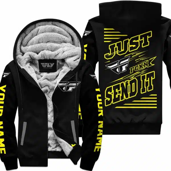 Premium Just Fckn Gonna Send It - Custom Name - Fly Racing - Yellow Black - Fleece Zip Hoodie - Image 2