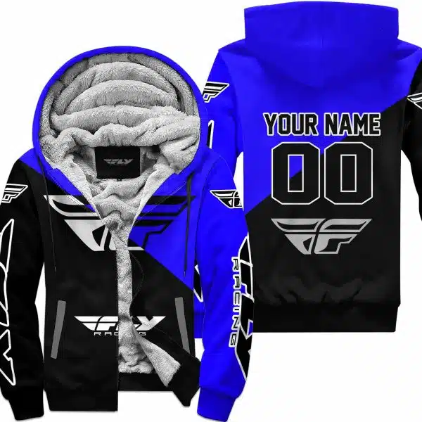 Premium Gift - Custom Name - Fly Racing - Blue - Fleece Zip Hoodie