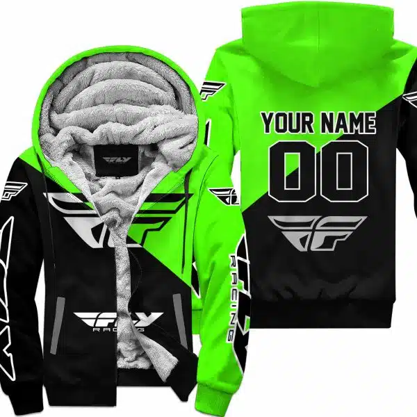 Premium Gift - Custom Name - Fly Racing - Green - Fleece Zip Hoodie