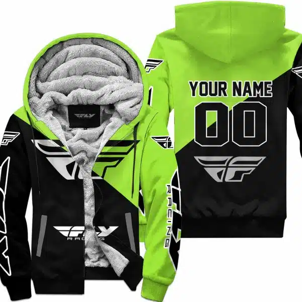 Premium Gift - Custom Name - Fly Racing - Green 1 - Fleece Zip Hoodie