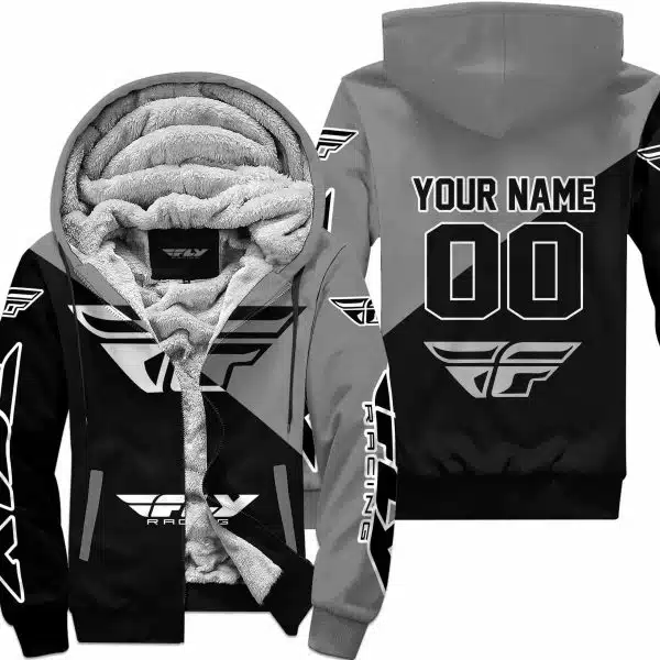 Premium Gift - Custom Name - Fly Racing - Grey - Fleece Zip Hoodie