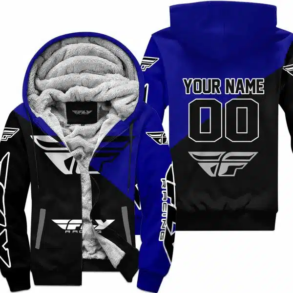 Premium Gift - Custom Name - Fly Racing - Navy - Fleece Zip Hoodie