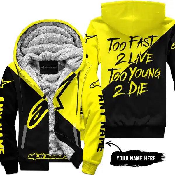 Too Fast To Live Too Young To Die - 3d All Over Printed - Alpinestars Yellow - Fleece Zip Hoodie