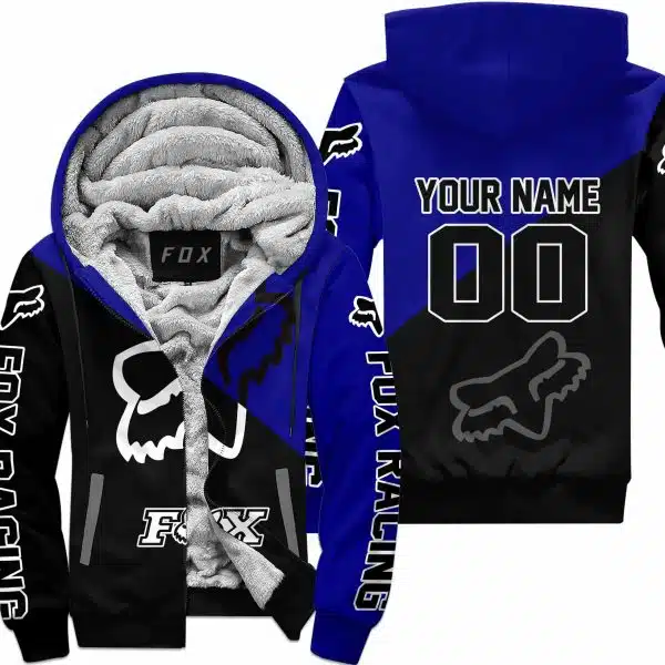 Premium Gift - Custom Name - Fox Racing - Navy - Fleece Zip Hoodie