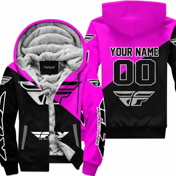 Premium Gift - Custom Name - Fly Racing - Pink - Fleece Zip Hoodie