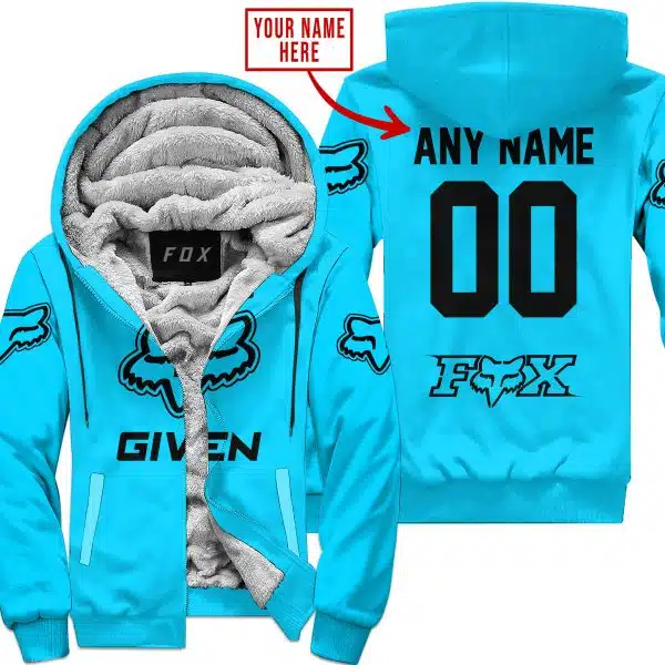 Zero Fox Given  -  Limited Edition  -  Fox Racing  -  Sky Blue - Fleece Zip Hoodie