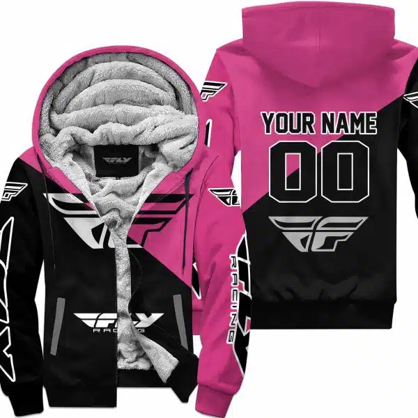 Premium Gift - Custom Name - Fly Racing - Pink 1 - Fleece Zip Hoodie