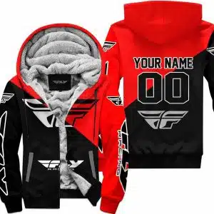 Premium Gift - Custom Name - Fly Racing - Red - Fleece Zip Hoodie
