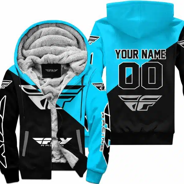 Premium Gift - Custom Name - Fly Racing - Sky Blue - Fleece Zip Hoodie