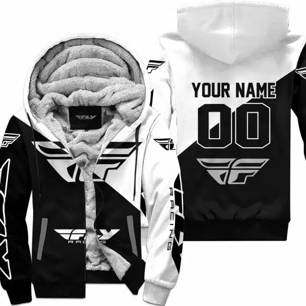 Premium Gift - Custom Name - Fly Racing - White - Fleece Zip Hoodie