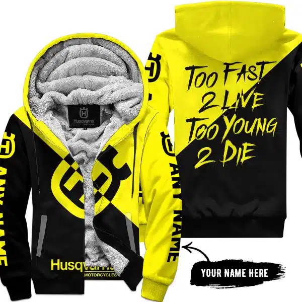 Too Fast To Live Too Young To Die - 3d All Over Printed - Husqvarna Yellow - Fleece Zip Hoodie