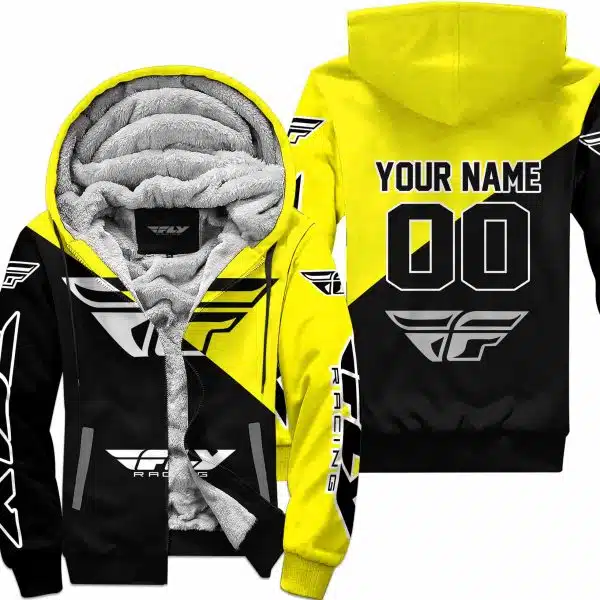 Premium Gift - Custom Name - Fly Racing - Yellow - Fleece Zip Hoodie