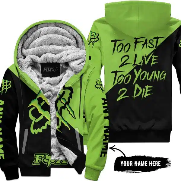 Too Fast To Live Too Young To Die - 3d All Over Printed - Fox Racing & Monster Energy - Fleece Zip Hoodie