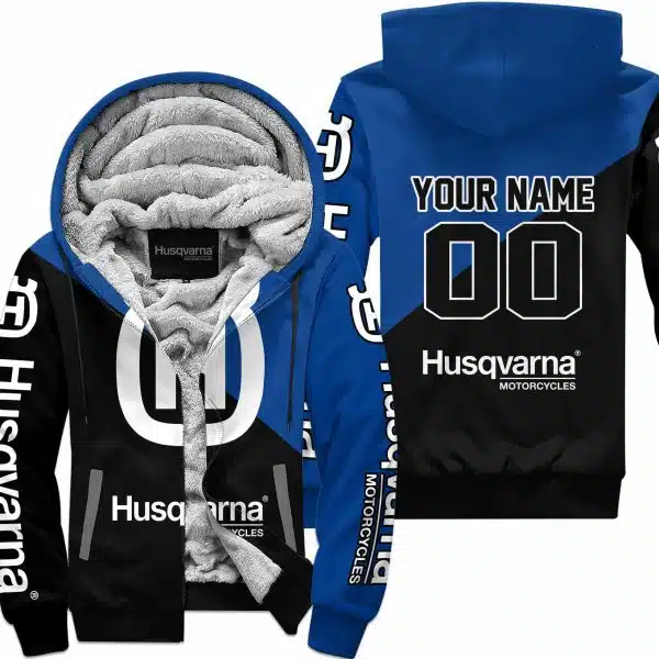 Premium Gift - Custom Name - Husqvarna - Blue - Fleece Zip Hoodie