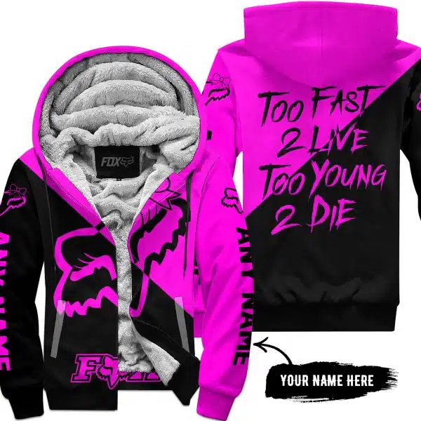 Too Fast To Live Too Young To Die – 3d All Over Printed – Fox Racing Girl - Pink - Fleece Zip Hoodie