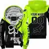 Premium Gift - Custom Name - Fox Racing - Neon - Fleece Zip Hoodie