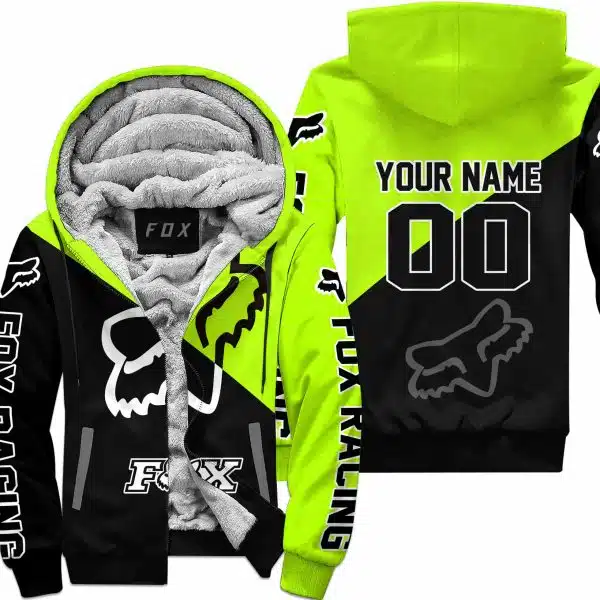 Premium Gift - Custom Name - Fox Racing - Neon - Fleece Zip Hoodie
