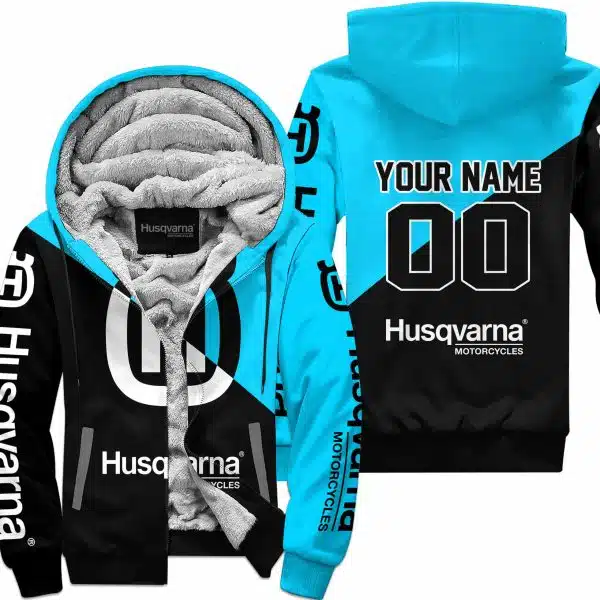 Premium Gift - Custom Name - Husqvarna - Sky Blue - Fleece Zip Hoodie