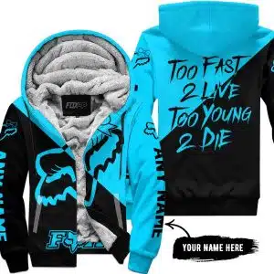 Too Fast To Live Too Young To Die – 3d All Over Printed – Fox Racing Girl – Sky Blue - Fleece Zip Hoodie