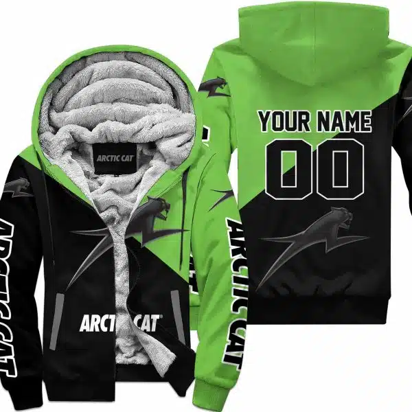 Premium Gift - Custom Name - Arctic Cat - Green - Fleece Zip Hoodie