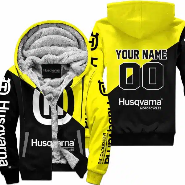 Premium Gift - Custom Name - Husqvarna - Yellow - Fleece Zip Hoodie