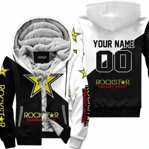 Premium Gift - Custom Name - Rockstar Energy - White - Fleece Zip Hoodie