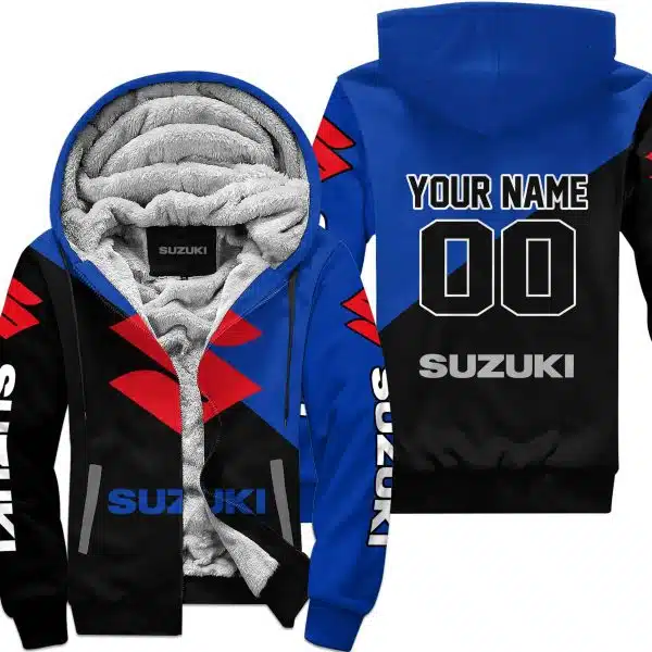 Premium Gift - Custom Name - Suzuki - Blue - Fleece Zip Hoodie
