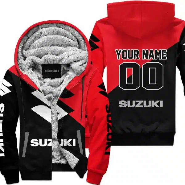 Premium Gift - Custom Name - Suzuki - Red - Fleece Zip Hoodie