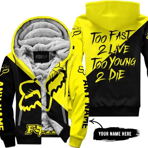 Too Fast To Live Too Young To Die – 3d All Over Printed – Fox Racing Girl – Yellow - Fleece Zip Hoodie