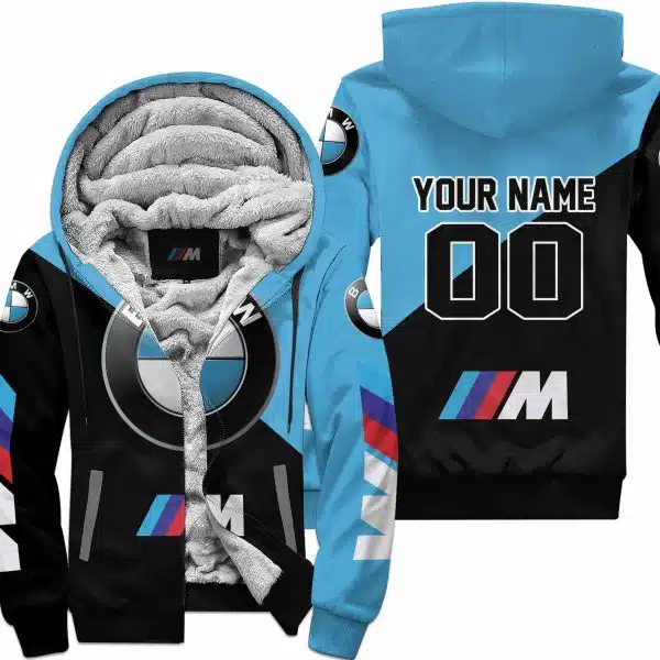 Premium Gift - Custom Name - Bmw - Sky Blue - Fleece Zip Hoodie
