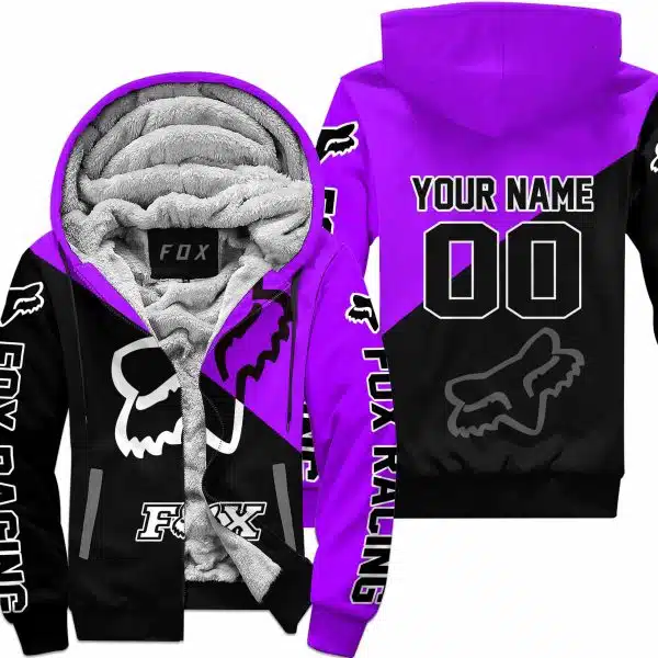 Premium Gift - Custom Name - Fox Racing - Purple - Fleece Zip Hoodie