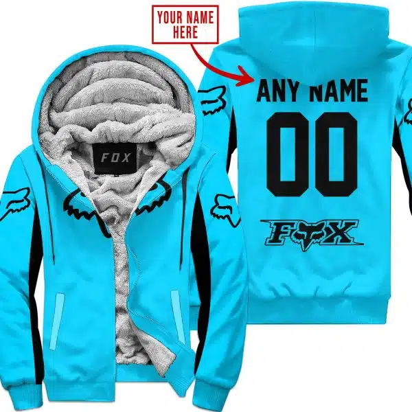 Custom Name Racing - Limited Edition - Fox Racing V2 - Sky Blue - Fleece Zip Hoodie