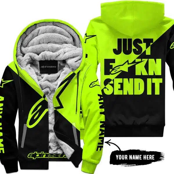 Just Fkcn Send It - 3d All Over Printed - Alpinestars Neon - Fleece Zip Hoodie