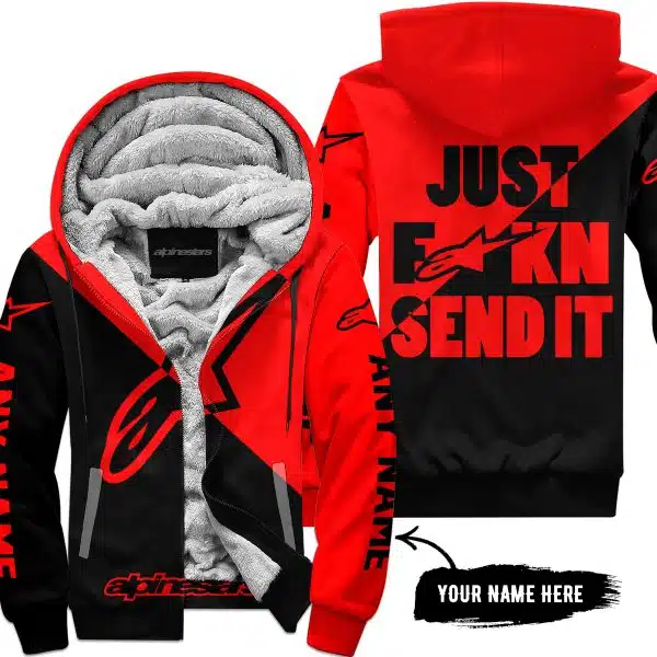 Just Fkcn Send It - 3d All Over Printed - Alpinestars Red - Fleece Zip Hoodie