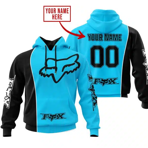 Limited Edition - Custom Name Motocrocss V2 - Fox Racing - Black Sky Blue