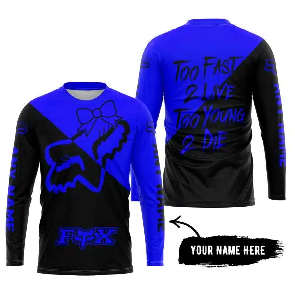 Too Fast To Live Too Young To Die – 3d All Over Printed – Fox Racing Girl – Blue - Image 5