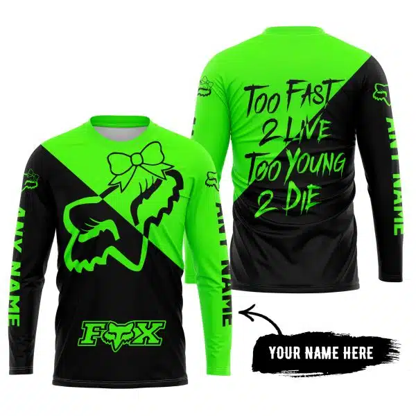 Too Fast To Live Too Young To Die – 3d All Over Printed – Fox Racing Girl – Green - Image 5
