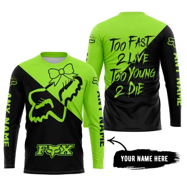 Too Fast To Live Too Young To Die – 3d All Over Printed – Fox Racing Girl – Green 1 - Image 5