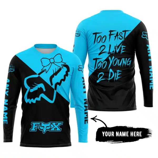 Too Fast To Live Too Young To Die – 3d All Over Printed – Fox Racing Girl – Sky Blue - Image 5