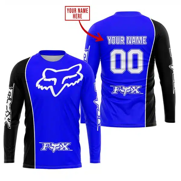 Limited Edition - Custom Name Motocrocss V2 - Fox Racing - Black Blue - Image 2