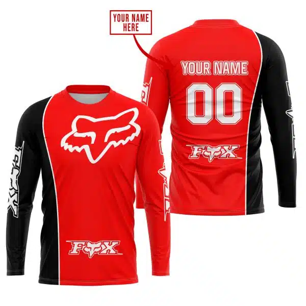Limited Edition - Custom Name Motocrocss V2 - Fox Racing - Black Red - Image 2