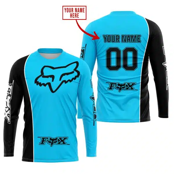 Limited Edition - Custom Name Motocrocss V2 - Fox Racing - Black Sky Blue - Image 2