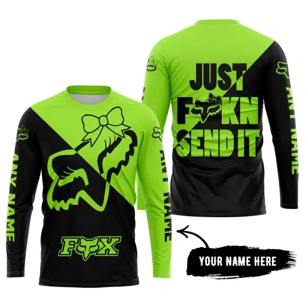 Just Fckn Send It – 3d All Over Printed – Fox Racing Girl – Green 1 - Image 5