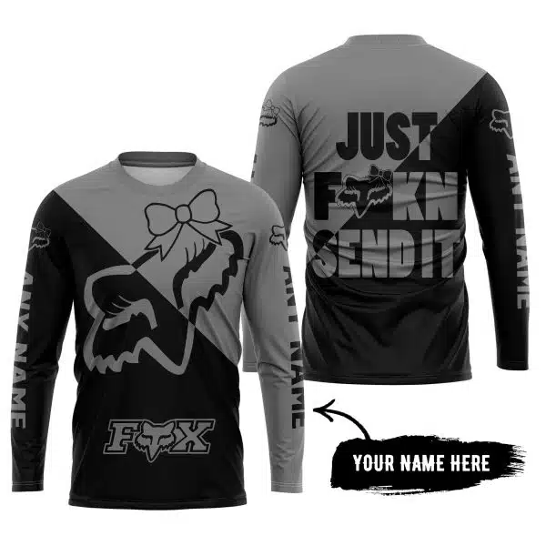 Just Fckn Send It – 3d All Over Printed – Fox Racing Girl – Grey - Image 5